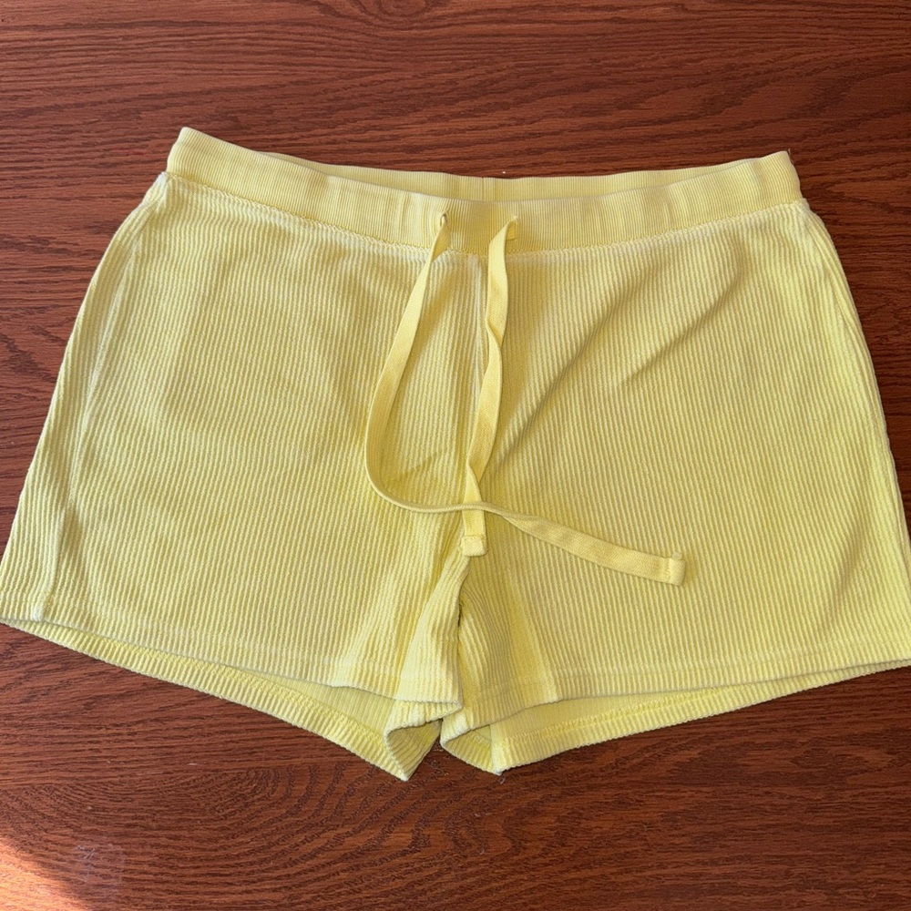 Thread & Supply Light Yellow Knit Ribbed Shorts
